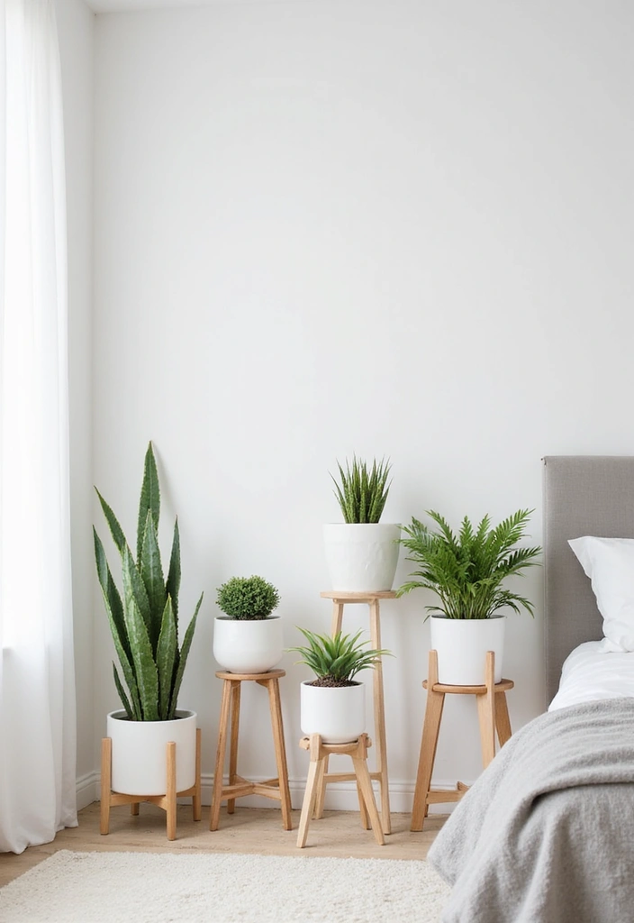 25 Minimalist Bedroom with Plants Ideas You’ll Love - 15. Simple Plant Stands