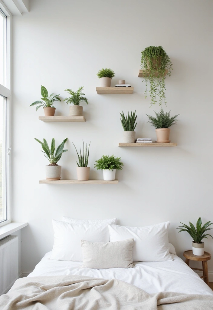25 Minimalist Bedroom with Plants Ideas You’ll Love - 9. Floating Shelves