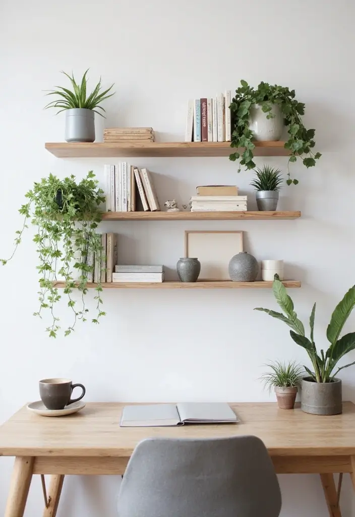 25 Minimalist Desk Ideas That Boost Productivity - 2. Floating Shelves for Organization