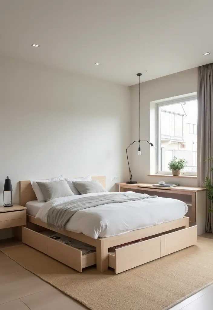 27 Minimalist Bedroom Ideas You’ll Want to Copy 2 27 Minimalist Bedroom Ideas You’ll Want to Copy - 2. Multifunctional Furniture