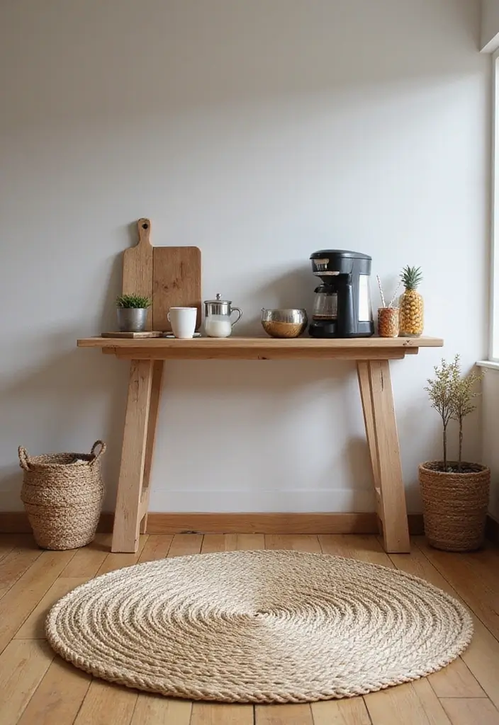 27 Minimalist Coffee Bar Ideas You’ll Want to Try 13 27 Minimalist Coffee Bar Ideas You’ll Want to Try - 13. Natural Fiber Rugs
