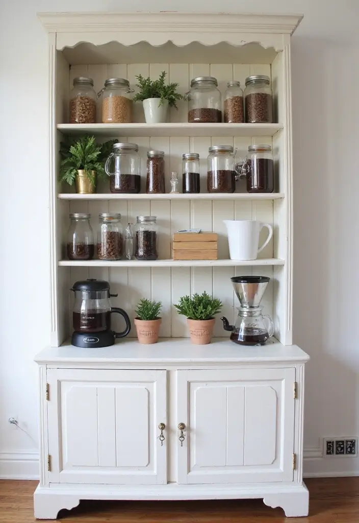 27 Minimalist Coffee Bar Ideas You’ll Want to Try 3 27 Minimalist Coffee Bar Ideas You’ll Want to Try - 3. Repurposed Bookshelf as a Coffee Station