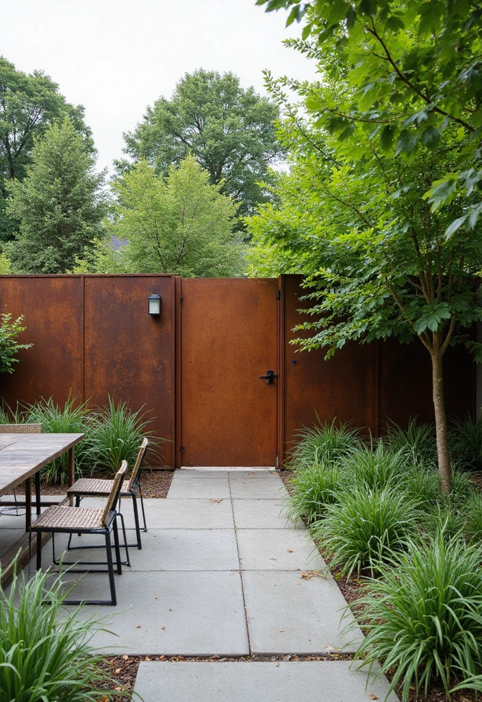 27 Minimalist Fence Ideas That Look Clean 20 27 Minimalist Fence Ideas That Look Clean - 20. Industrial Corten Steel Fence