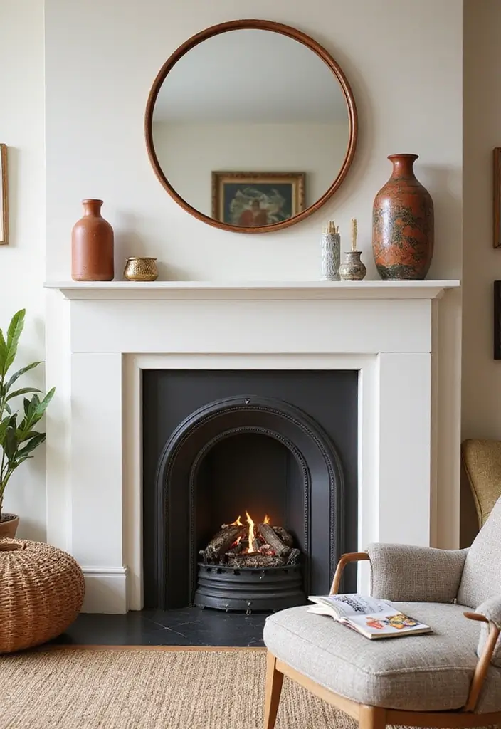 27 Minimalist Fireplace Ideas That Look Modern 22 27 Minimalist Fireplace Ideas That Look Modern - 22. Colorful Accents Around Minimalist Fireplaces