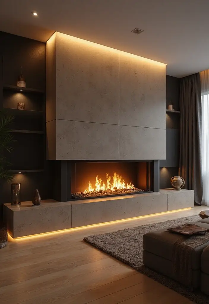 27 Minimalist Fireplace Ideas That Look Modern 27 27 Minimalist Fireplace Ideas That Look Modern - 27. Fireplaces with Integrated Lighting