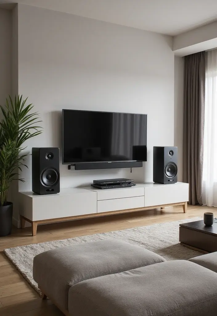 27 Minimalist TV Wall Design Ideas That Feel Elegant - 13. Minimalist Surround Sound