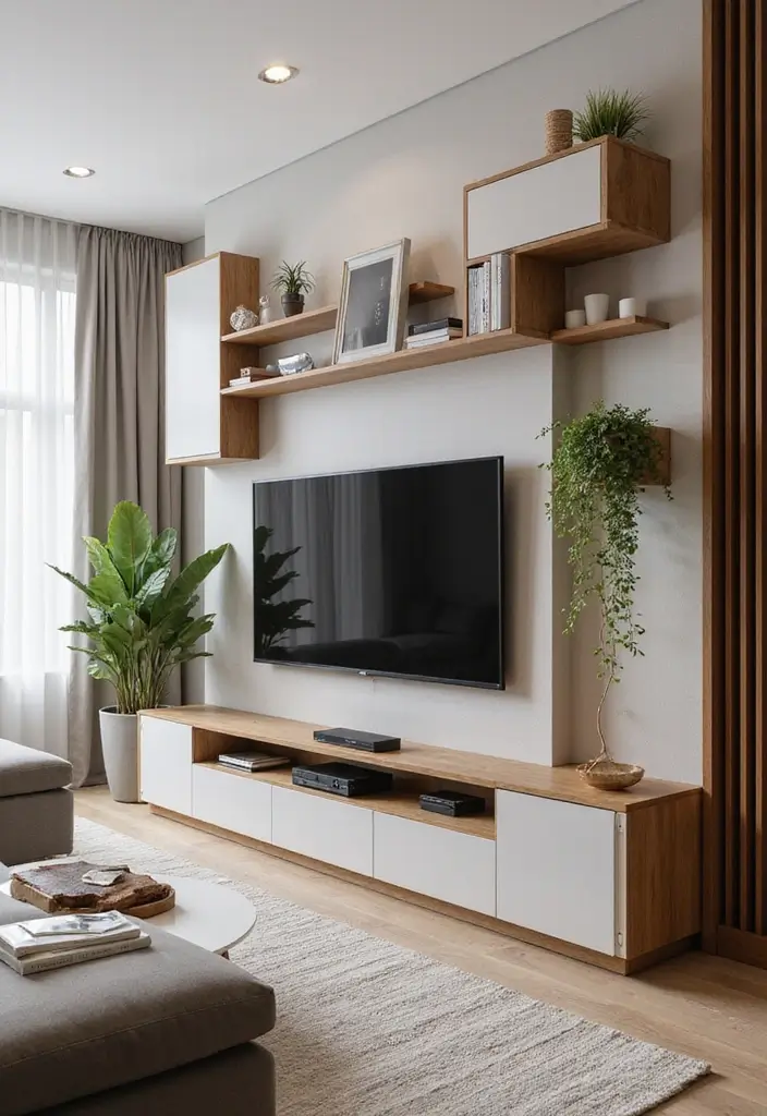 27 Minimalist TV Wall Design Ideas That Feel Elegant - 14. Geometric Designs