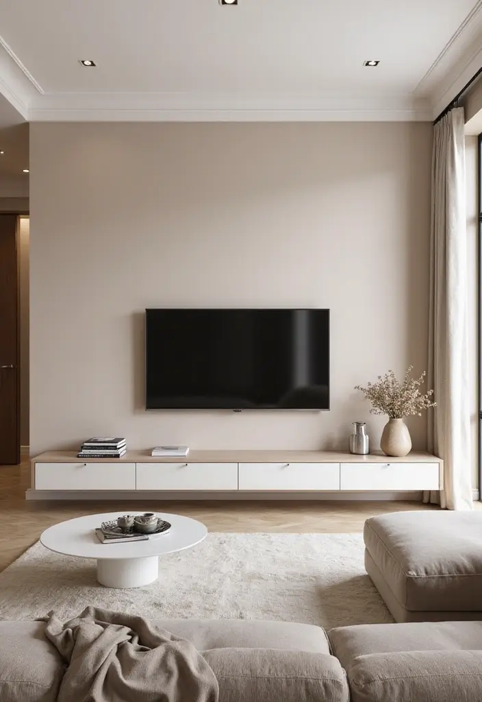 27 Minimalist TV Wall Design Ideas That Feel Elegant - 19. Monochromatic Schemes