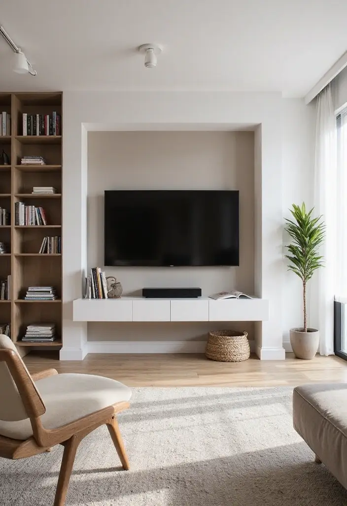 27 Minimalist TV Wall Design Ideas That Feel Elegant - 20. Minimalist Book Nooks