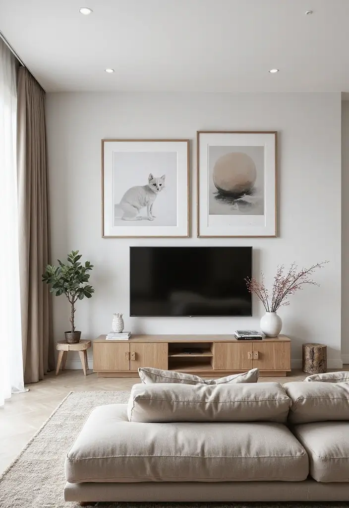 27 Minimalist TV Wall Design Ideas That Feel Elegant - 23. Attractive Wall Art