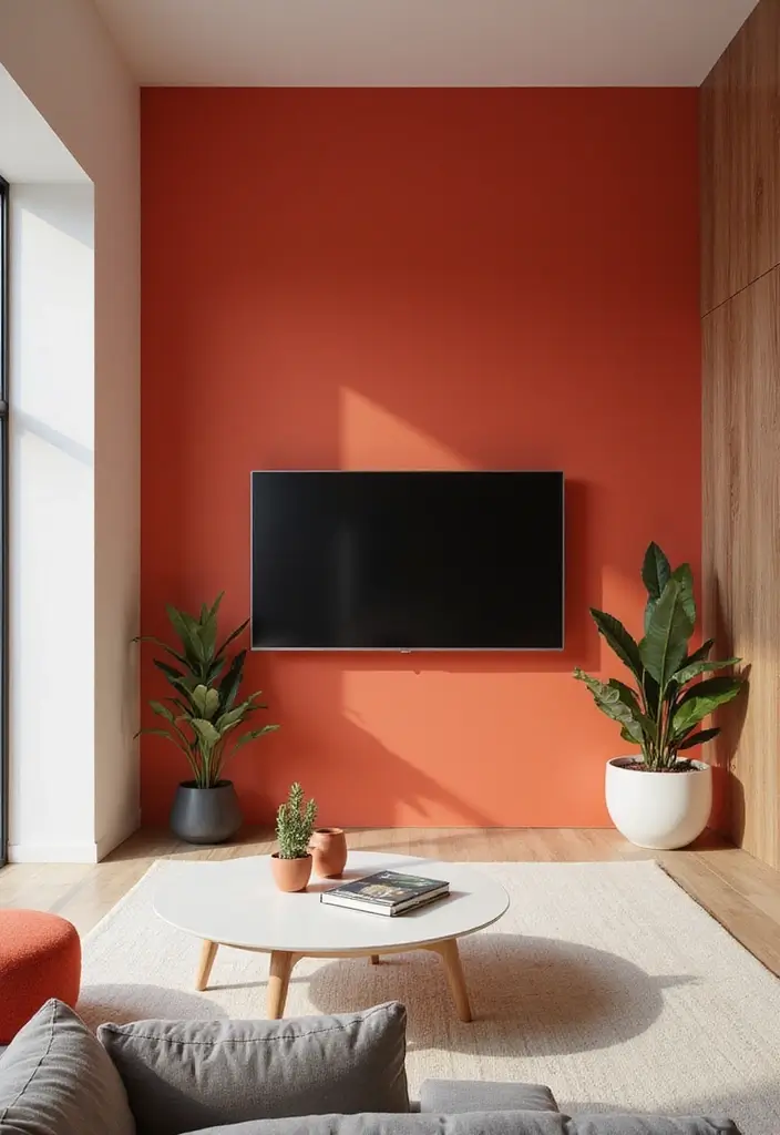 27 Minimalist TV Wall Design Ideas That Feel Elegant - 6. Bold Color Blocks