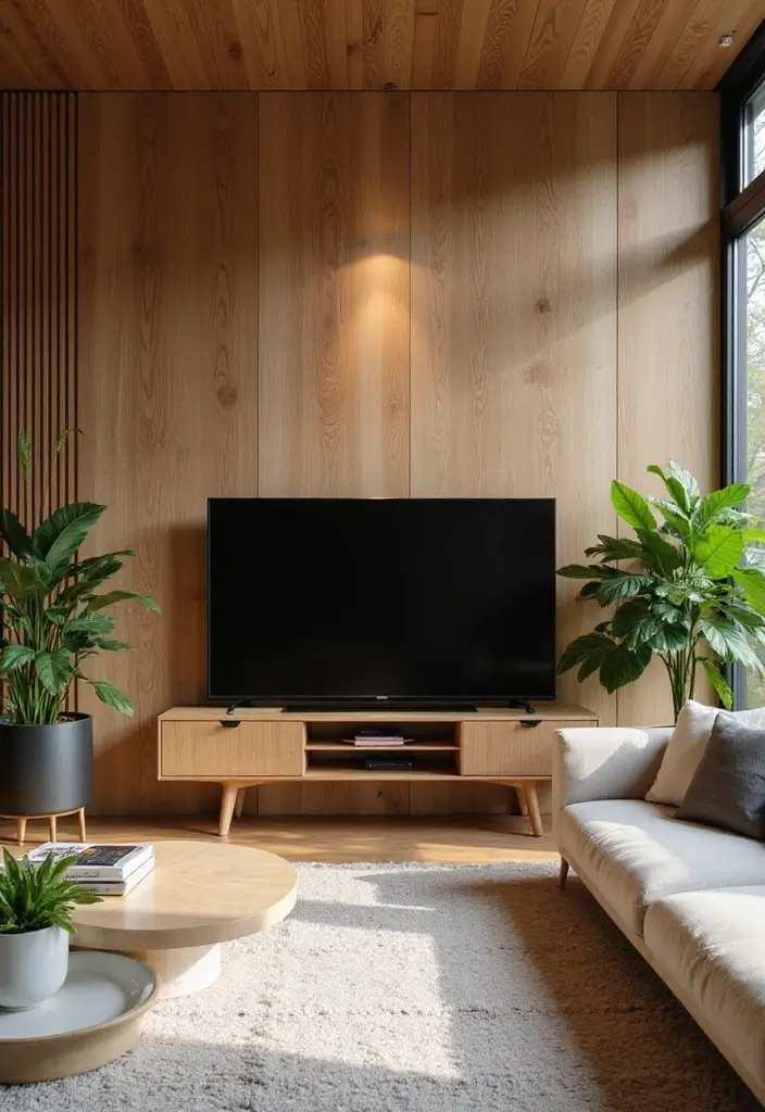 27 Minimalist TV Wall Design Ideas That Feel Elegant - 7. Natural Elements