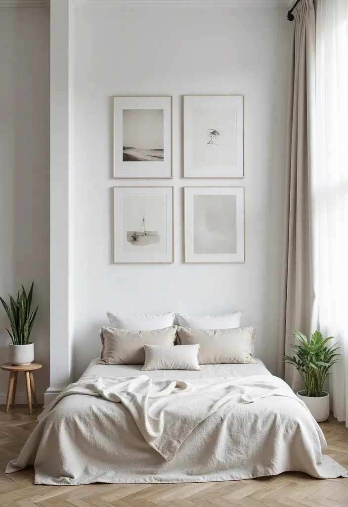 27 Small Minimalist Bedroom Ideas That Save Space 5 27 Small Minimalist Bedroom Ideas That Save Space - 5. Minimalist Art Displays