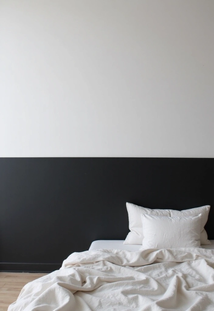 27 Stunning Minimalist Bedroom Black and White Designs 15 27 Stunning Minimalist Bedroom Black and White Designs - 15. Dual-Toned Walls