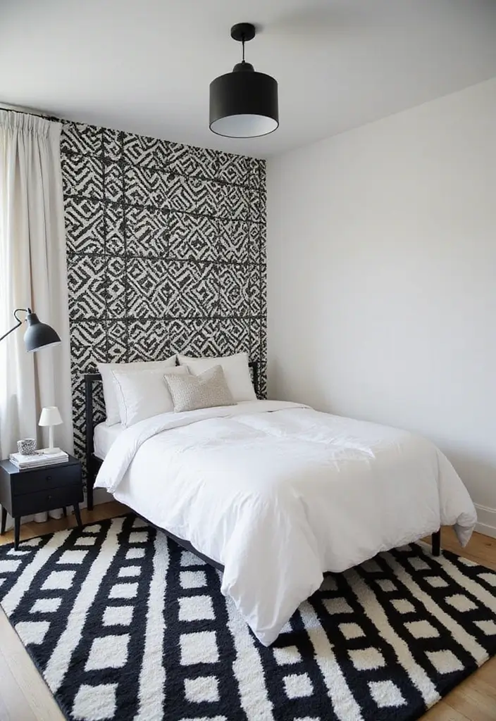 27 Stunning Minimalist Bedroom Black and White Designs 2 27 Stunning Minimalist Bedroom Black and White Designs - 2. Geometric Accents
