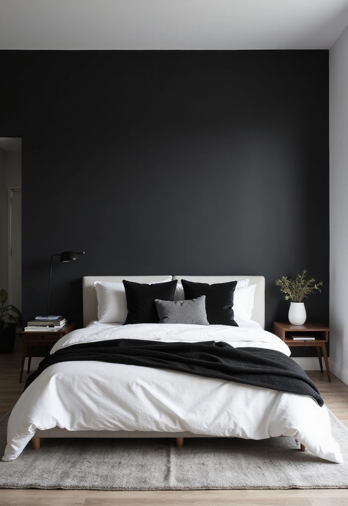 27 Stunning Minimalist Bedroom Black and White Designs 4 27 Stunning Minimalist Bedroom Black and White Designs - 4. Bold Black Statement Walls