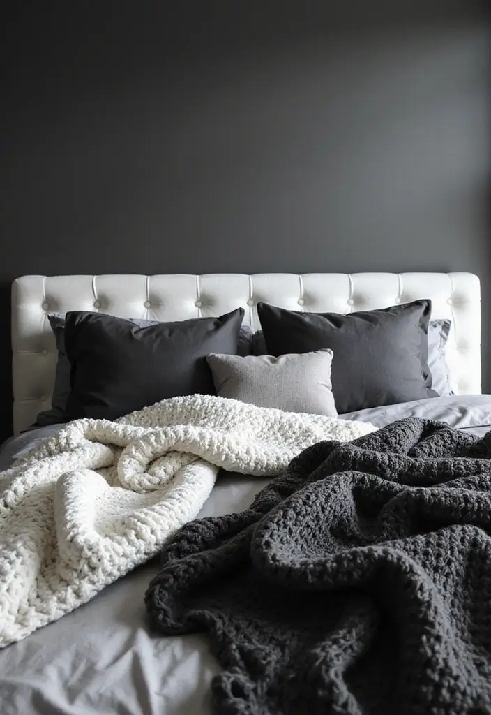 27 Stunning Minimalist Bedroom Black and White Designs 5 27 Stunning Minimalist Bedroom Black and White Designs - 5. Textured Monochrome