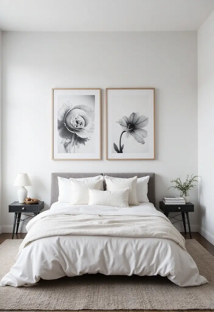 27 Stunning Minimalist Bedroom Black and White Designs 7 27 Stunning Minimalist Bedroom Black and White Designs - 7. Monochrome Artwork