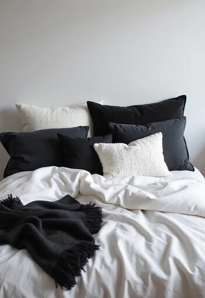 27 Stunning Minimalist Bedroom Black and White Designs 9 27 Stunning Minimalist Bedroom Black and White Designs - 9. Layered Bedding