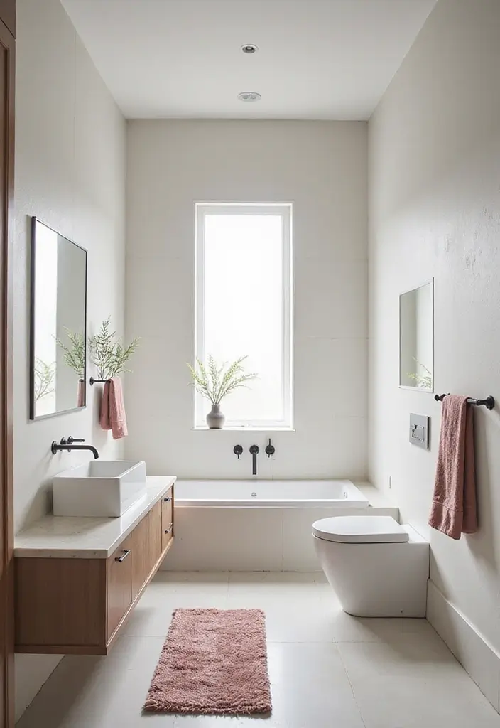 28 Minimalist Bathroom Designs That Look Timeless 13 28 Minimalist Bathroom Designs That Look Timeless - 13. Understated Color Pops