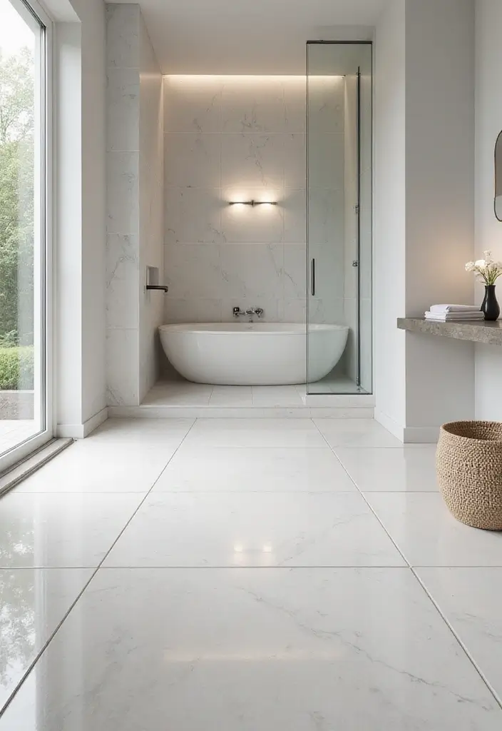 28 Minimalist Bathroom Designs That Look Timeless 19 28 Minimalist Bathroom Designs That Look Timeless - 19. Seamless Flooring