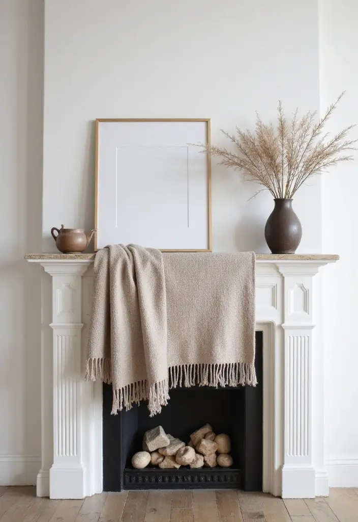 28 Minimalist Mantel Decor Ideas That Look Elegant 7 28 Minimalist Mantel Decor Ideas That Look Elegant - 7. Neutral Textiles