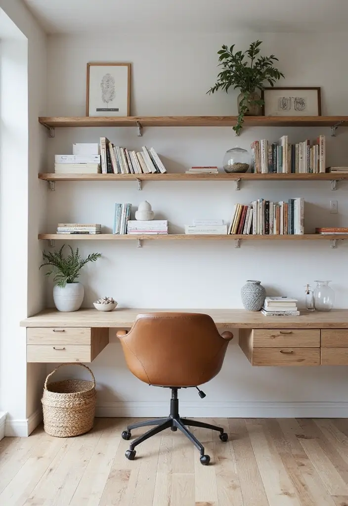 28 Minimalist Office Ideas for a Clean Workspace 3 28 Minimalist Office Ideas for a Clean Workspace - 3. Open Shelving Solutions