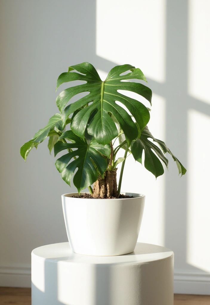 28 Minimalist Plant Decor Ideas for a Fresh Look 1 28 Minimalist Plant Decor Ideas for a Fresh Look - 1. Monstera Deliciosa in a White Pot