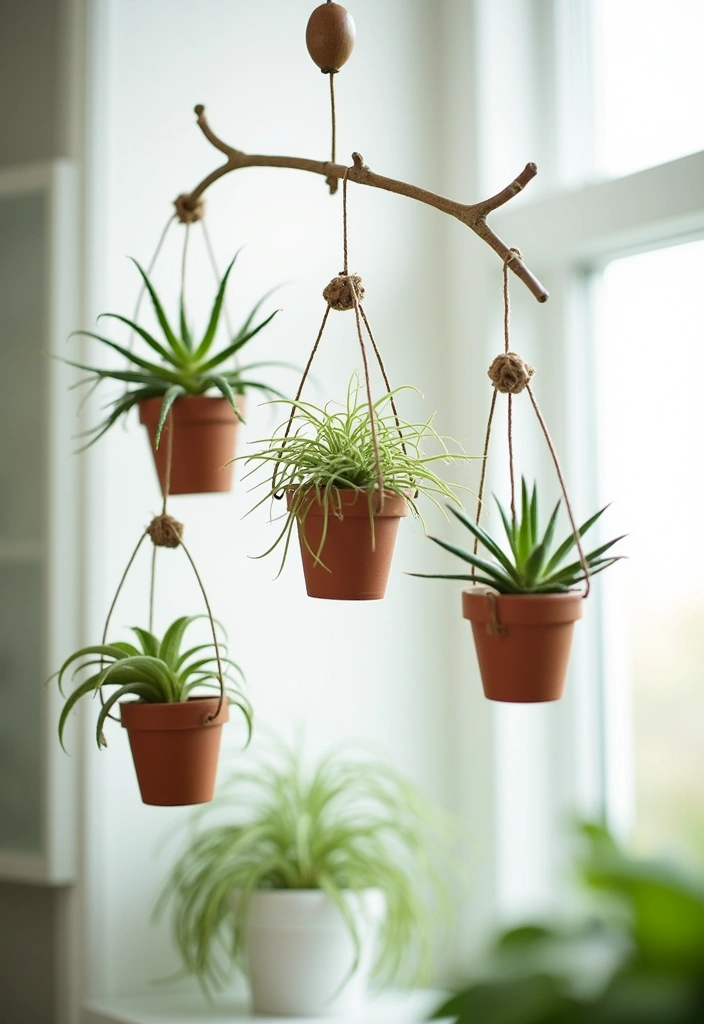 28 Minimalist Plant Decor Ideas for a Fresh Look 23 28 Minimalist Plant Decor Ideas for a Fresh Look - 23. Minimalist Plant Mobile