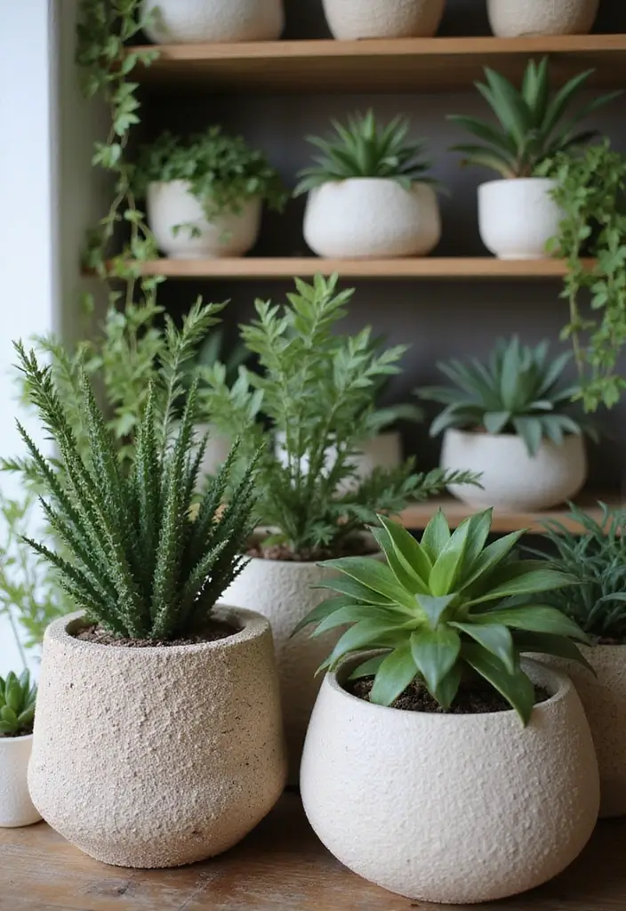 28 Minimalist Plant Decor Ideas for a Fresh Look 27 28 Minimalist Plant Decor Ideas for a Fresh Look - 27. Minimalist Planters with Natural Textures