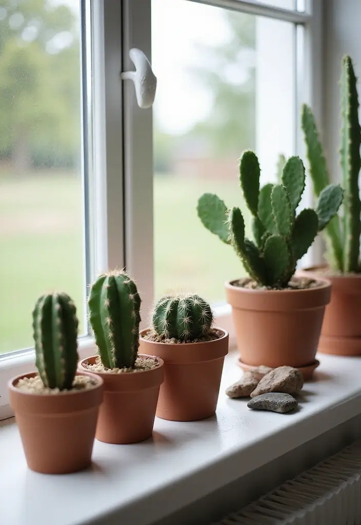 28 Minimalist Plant Decor Ideas for a Fresh Look 8 28 Minimalist Plant Decor Ideas for a Fresh Look - 8. Minimalist Window Sill with Potted Cacti