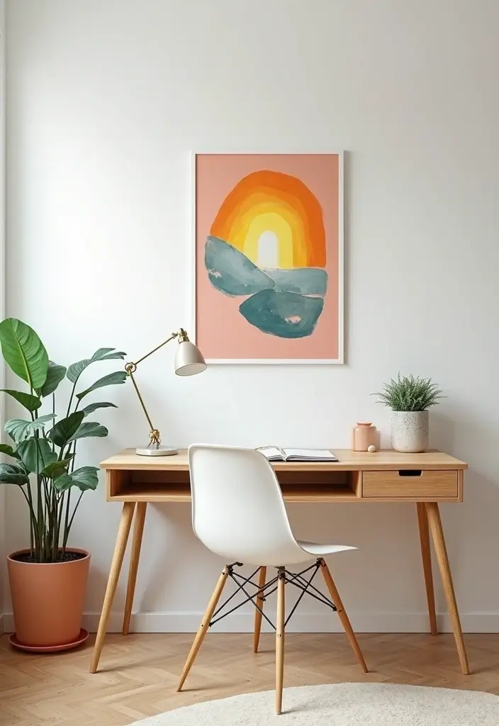 28 Office Minimalist Ideas for Productivity and Style 16 28 Office Minimalist Ideas for Productivity and Style - 16. Mindful Colorful Accents