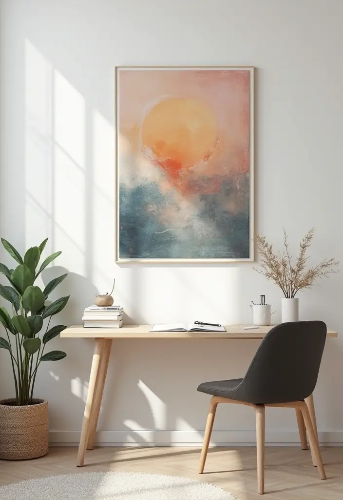 28 Office Minimalist Ideas for Productivity and Style 3 28 Office Minimalist Ideas for Productivity and Style - 3. Minimalist Wall Art