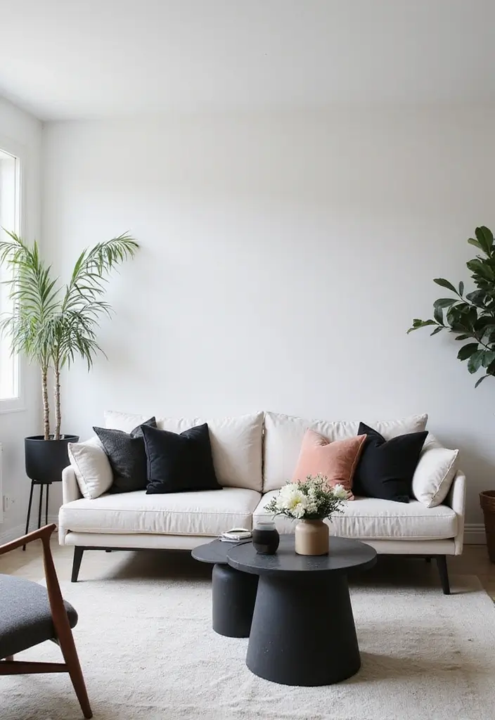 29 Black and White Minimalist Living Room Ideas 11 29 Black and White Minimalist Living Room Ideas - 11. Subtle Color Accents