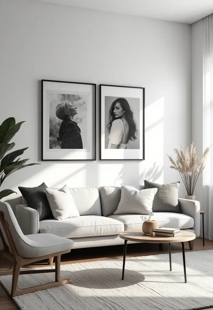29 Black and White Minimalist Living Room Ideas 17 29 Black and White Minimalist Living Room Ideas - 17. Artful Use of Black and White Photography