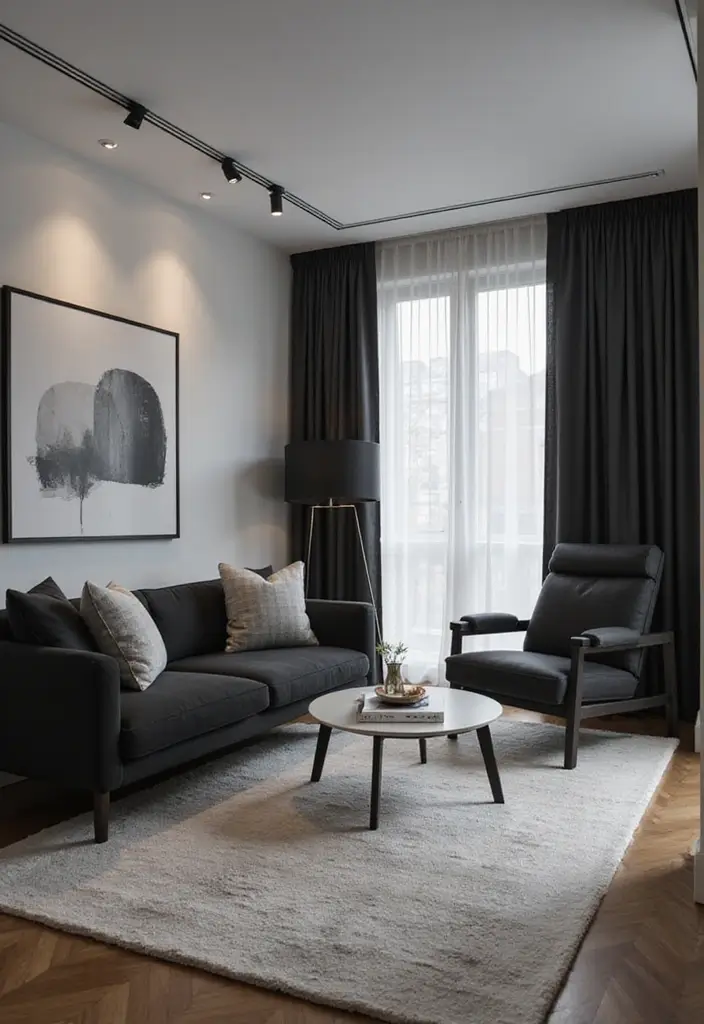 29 Black and White Minimalist Living Room Ideas 28 29 Black and White Minimalist Living Room Ideas - 28. Integrate Smart Technology