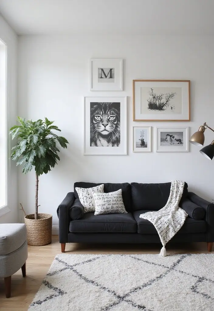 29 Black and White Minimalist Living Room Ideas 29 29 Black and White Minimalist Living Room Ideas - 29. Personalize with DIY Projects