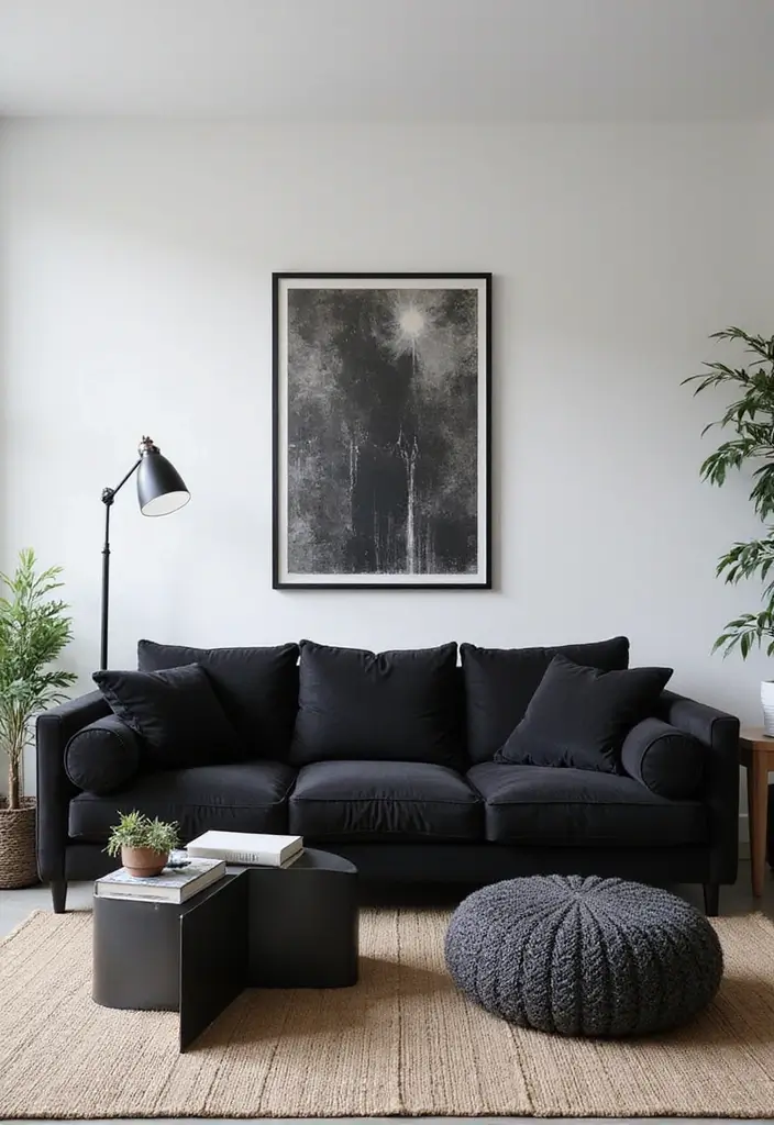 29 Black and White Minimalist Living Room Ideas 3 29 Black and White Minimalist Living Room Ideas - 3. Bold Black Accents