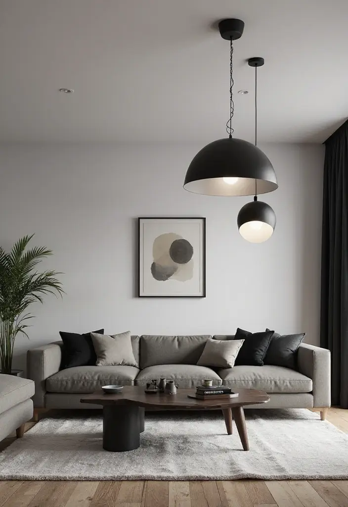 29 Black and White Minimalist Living Room Ideas 6 29 Black and White Minimalist Living Room Ideas - 6. Embrace Minimalist Lighting