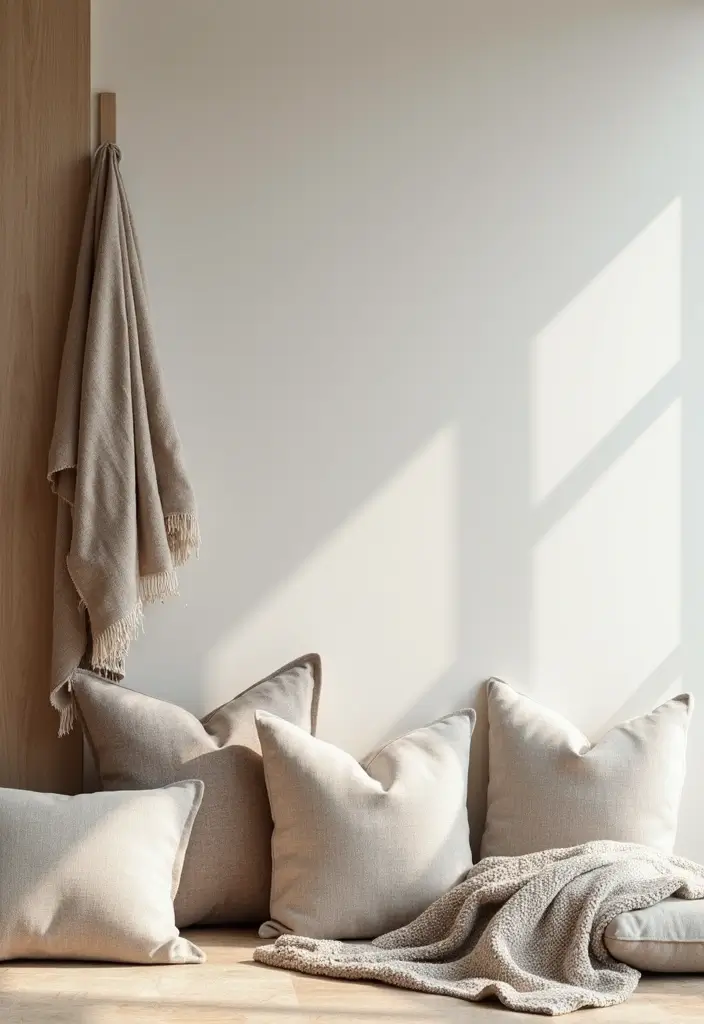 29 Minimalist Entryway Ideas That Make a Statement - 10. Layer Textures with Fabrics