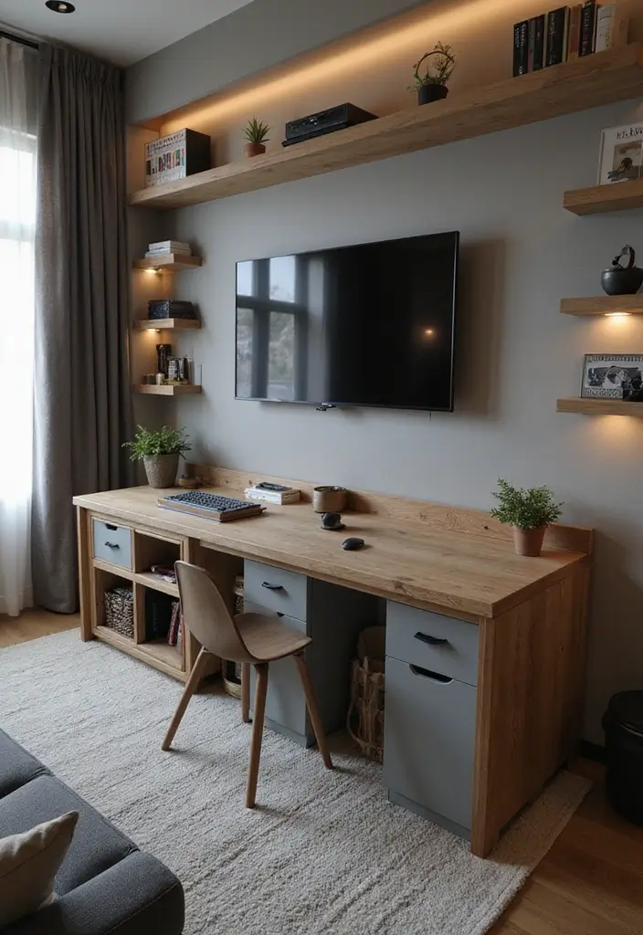 29 Minimalist Game Room Ideas That Feel Sleek 26 29 Minimalist Game Room Ideas That Feel Sleek - 26. Clean Workspace Integration