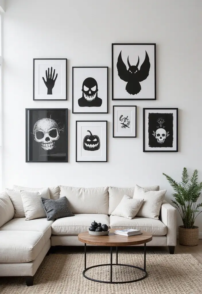 29 Minimalist Halloween Decor Ideas That Look Chic 8 29 Minimalist Halloween Decor Ideas That Look Chic - 8. Simple Black and White Artwork
