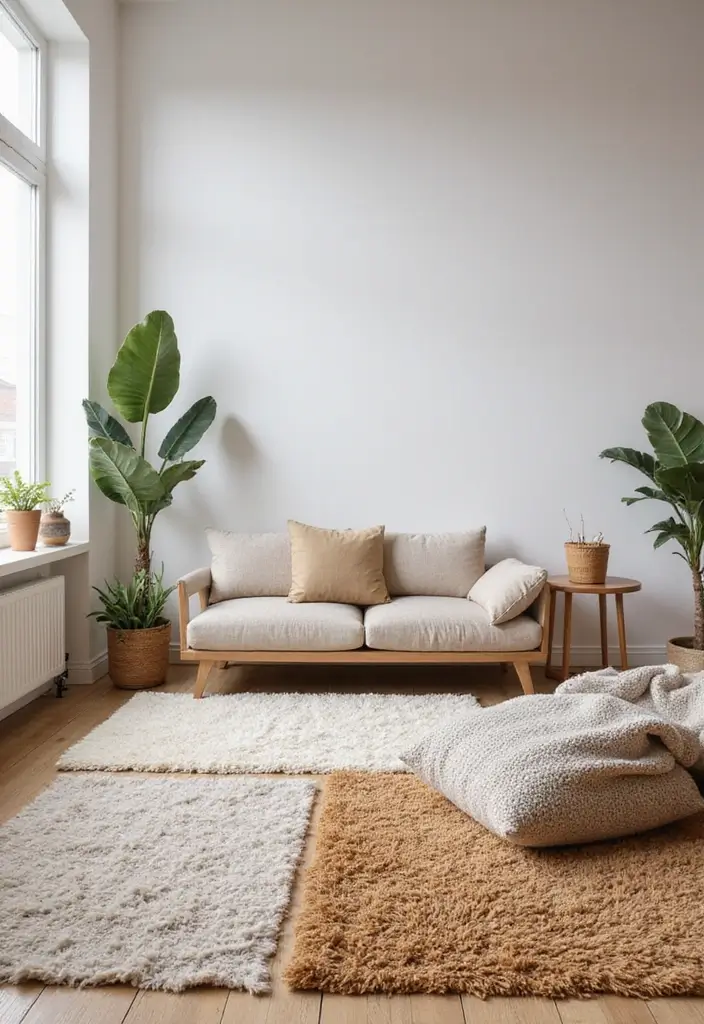29 Minimalist Living Room Ideas That Feel Calm and Chic 16 29 Minimalist Living Room Ideas That Feel Calm and Chic - 16. Layering Rugs for Visual Interest