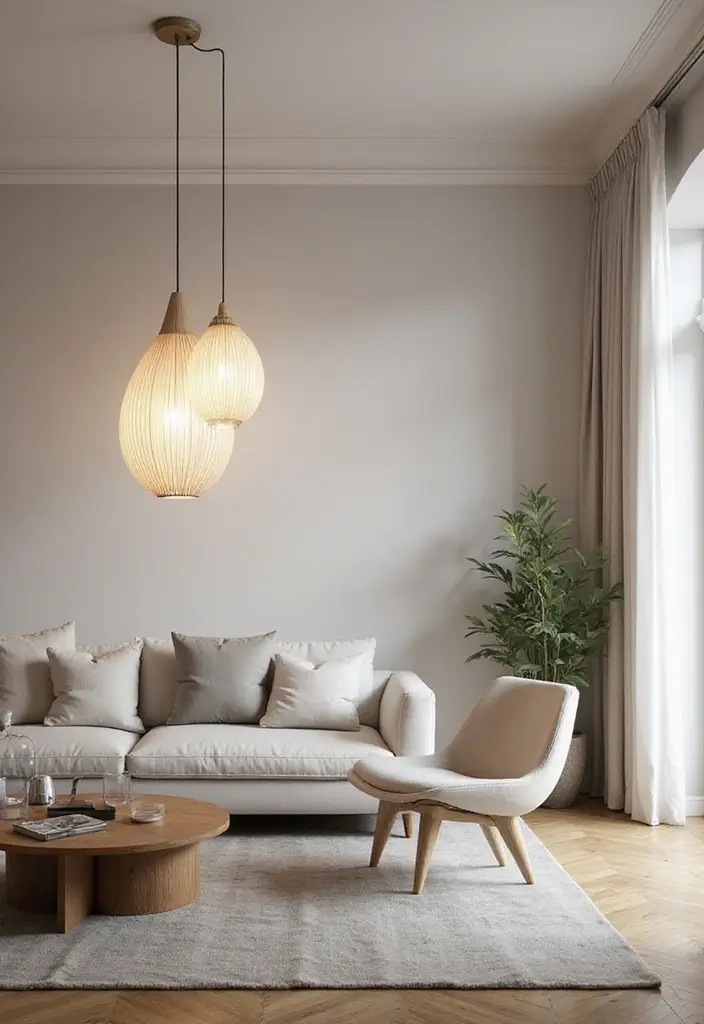 29 Minimalist Living Room Ideas That Feel Calm and Chic 18 29 Minimalist Living Room Ideas That Feel Calm and Chic - 18. Statement Lighting Fixtures
