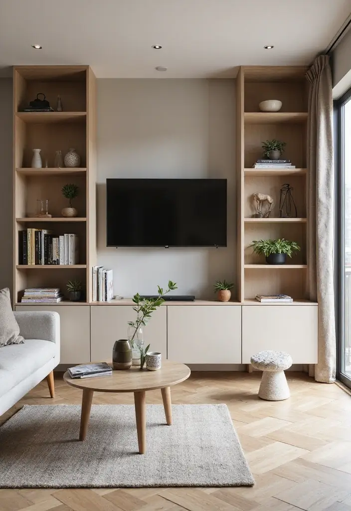 29 Minimalist Living Room Ideas That Feel Calm and Chic 20 29 Minimalist Living Room Ideas That Feel Calm and Chic - 20. Built-In Features for Seamless Design