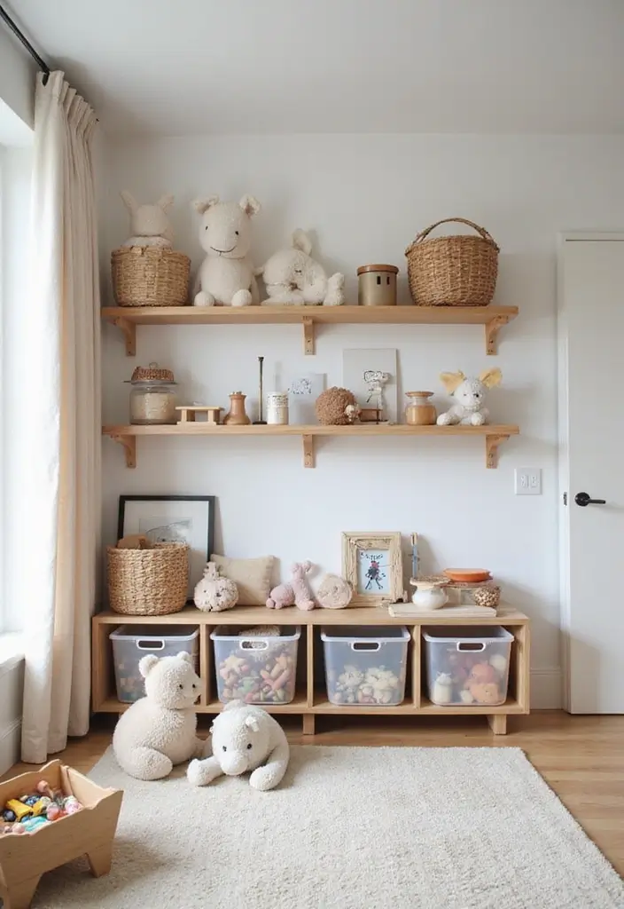 29 Minimalist Playroom Ideas for Kids 11 29 Minimalist Playroom Ideas for Kids - 11. Minimalist Toy Storage