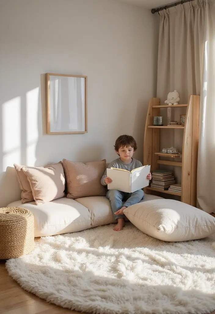 29 Minimalist Playroom Ideas for Kids 9 29 Minimalist Playroom Ideas for Kids - 9. Cozy Reading Nook