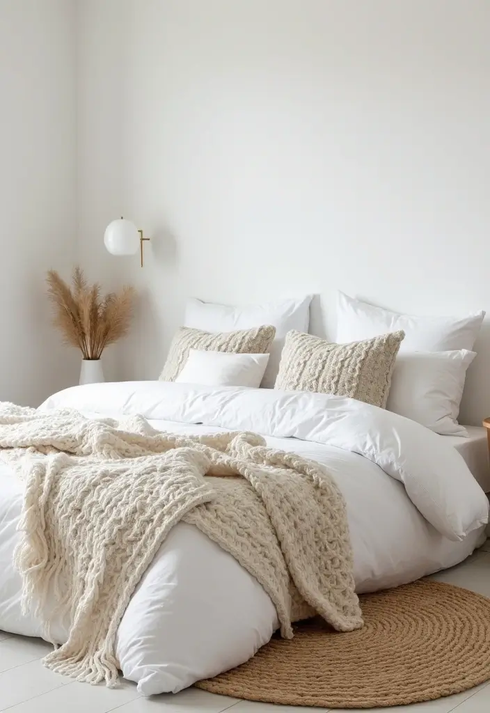 29 White Minimalist Bedroom Ideas That Feel Fresh 2 29 White Minimalist Bedroom Ideas That Feel Fresh - 2. Textured Layers