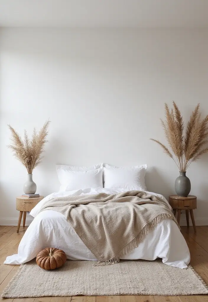 29 White Minimalist Bedroom Ideas That Feel Fresh 25 29 White Minimalist Bedroom Ideas That Feel Fresh - 25. Seasonal Accents