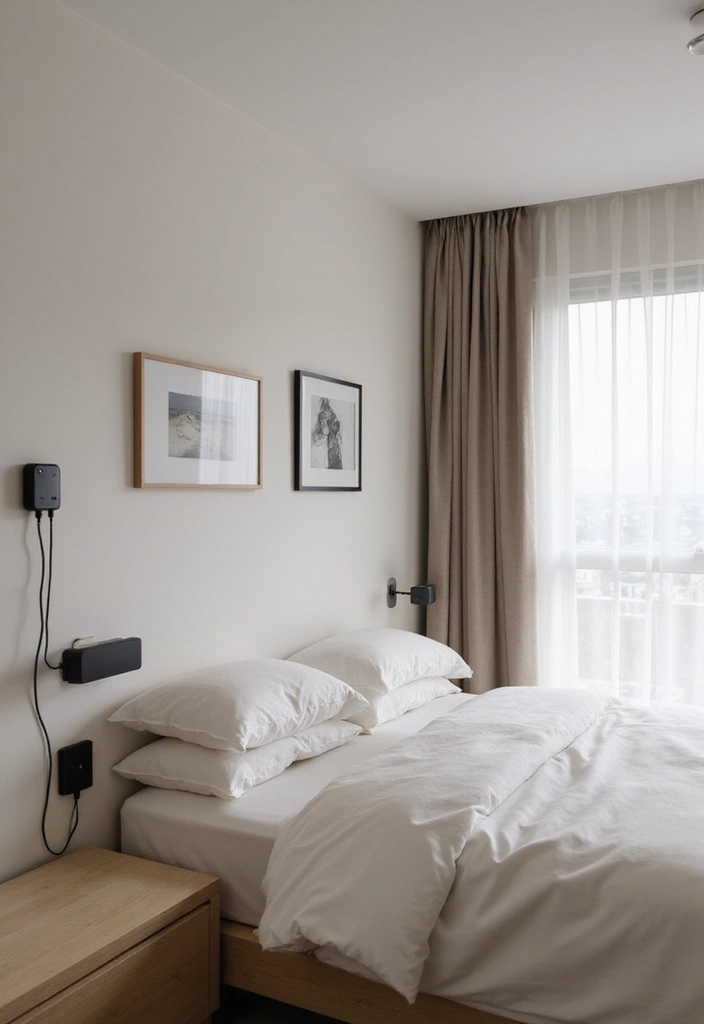29 White Minimalist Bedroom Ideas That Feel Fresh 26 29 White Minimalist Bedroom Ideas That Feel Fresh - 26. Integrated Technology